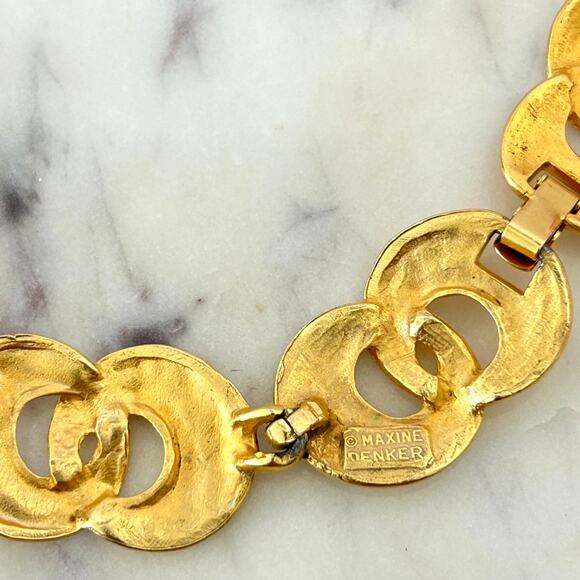 MAXINE DENKER Rare Vintage 80's Modernist Choker Maximalist Matte Goldtone Artsy - Picture 8 of 14